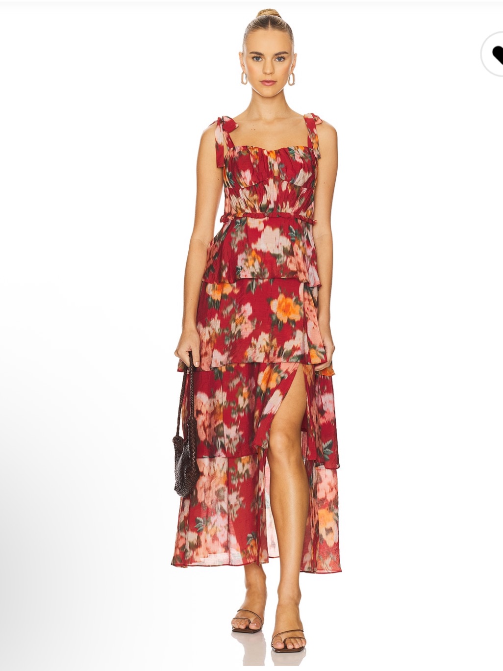 Astr Red Floral Tiered Maxi Dress